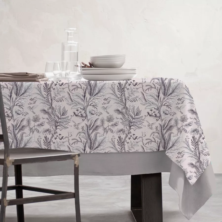Tischdecke rechteckig Baumwolle beschichtet (150 x 250 cm) Colibri Grau