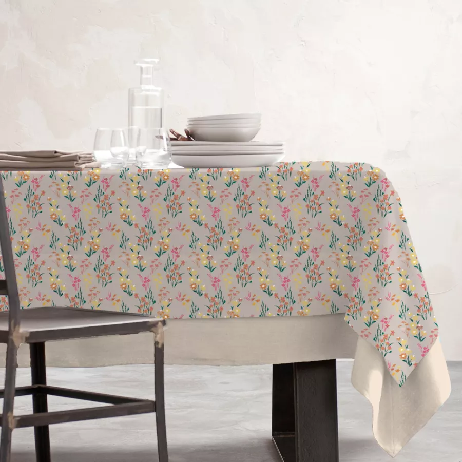 Rechthoekig gecoat katoenen tafelkleed (150 x 250 cm) Juliette Beige