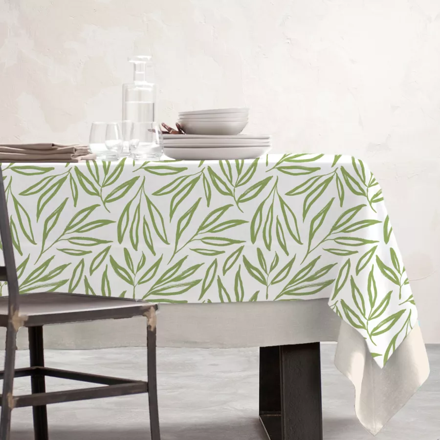 Tischdecke rechteckig Baumwolle beschichtet (150 x 250 cm) Galice Eukalyptusgrün