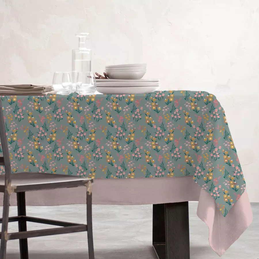 Mantel rectangular de algodón revestido (150 x 250 cm) Juliette Verde eucalipto