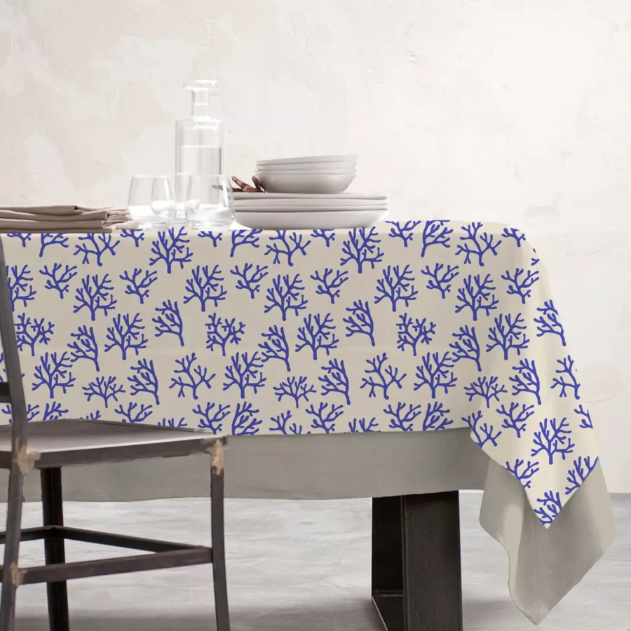 EM - Nappe en coton enduit 150 x 350 cm MOOREA bleu