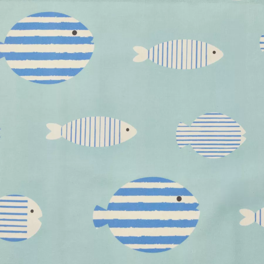Tischdecke rechteckig Baumwolle beschichtet (150 x 250 cm) Fish Blau