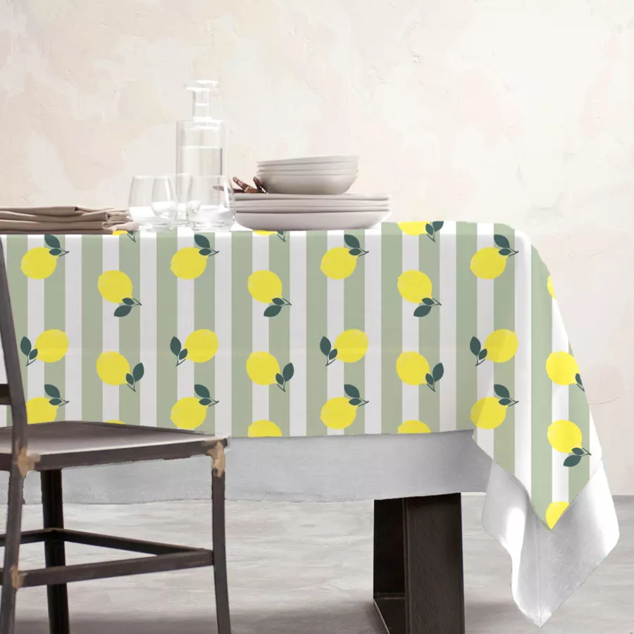 Mantel rectangular de algodón revestido (150 x 250 cm) Antibes Verde