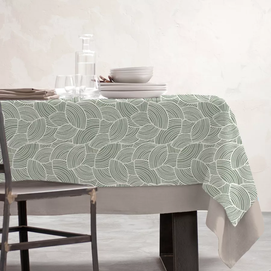 EM - Nappe en coton enduit 150 x 350 cm SARAH vert eucalyptus