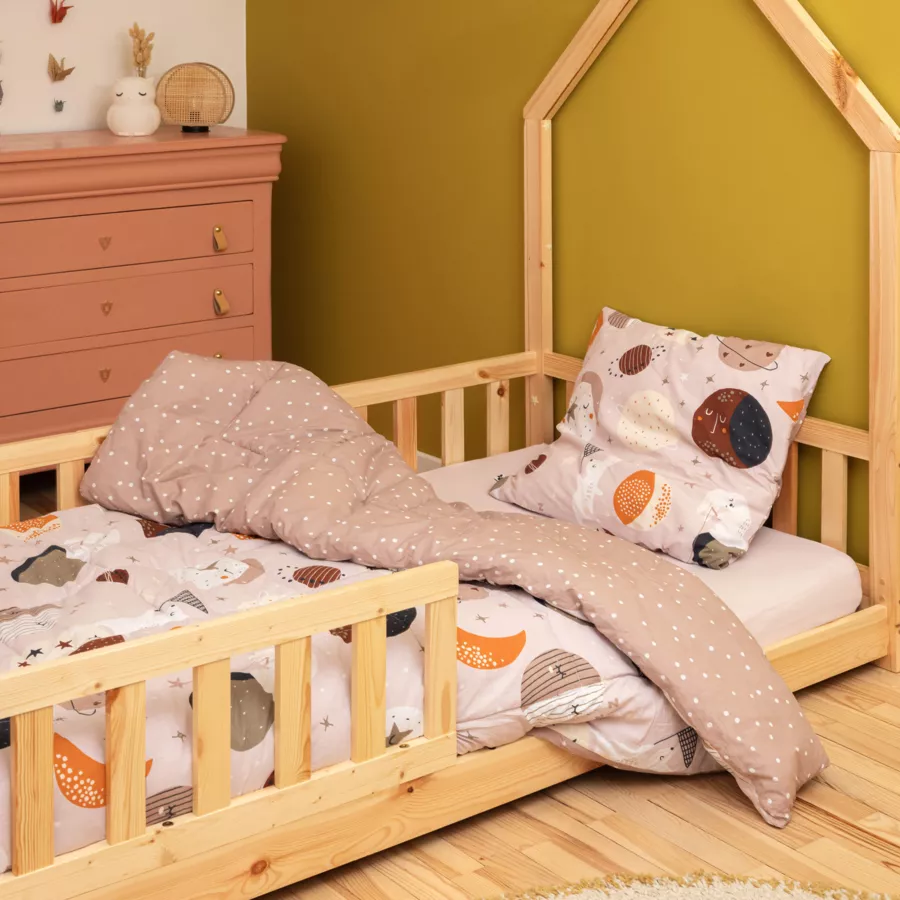 Gedrukte kinderdekbedset van katoen en een kussensloop (140 x 200 cm) Sky Dream Roze