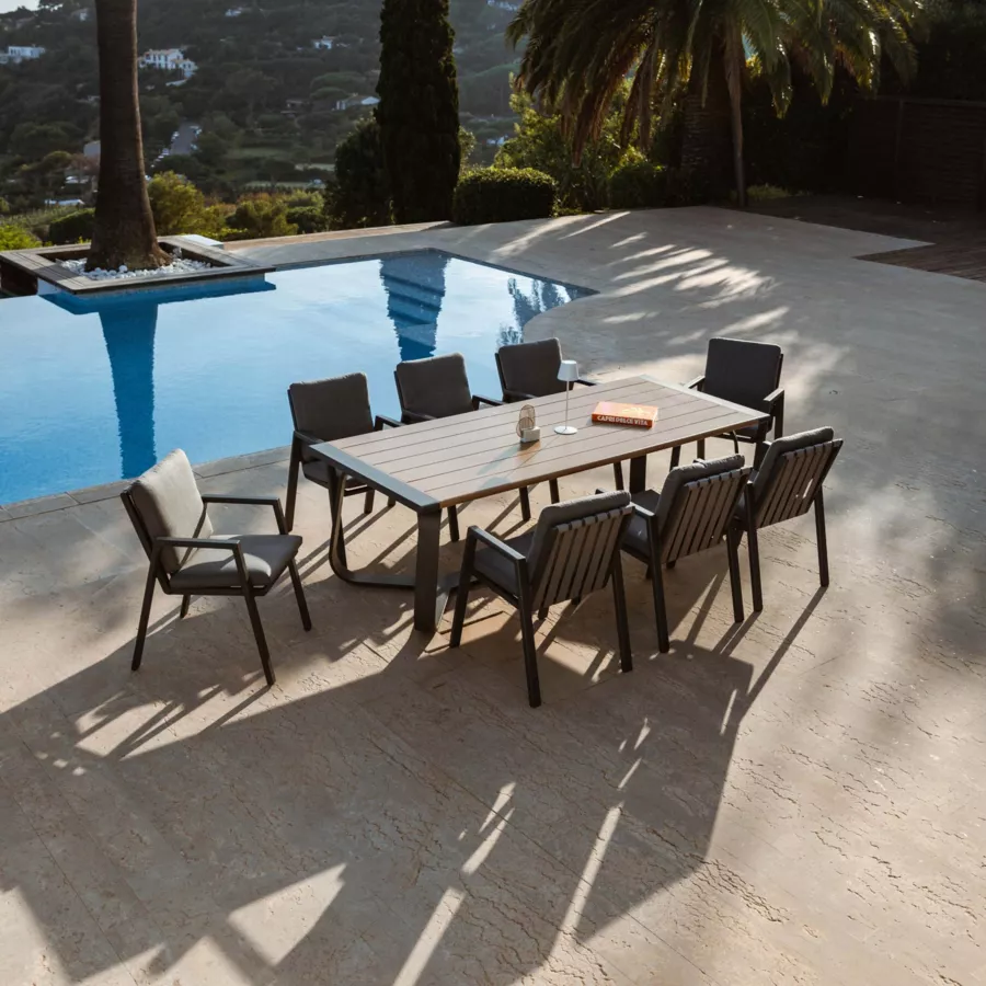 Mesa de jardín rectangular de aluminio 10 plazas (240 x 100 cm) Long Beach Gris antracita