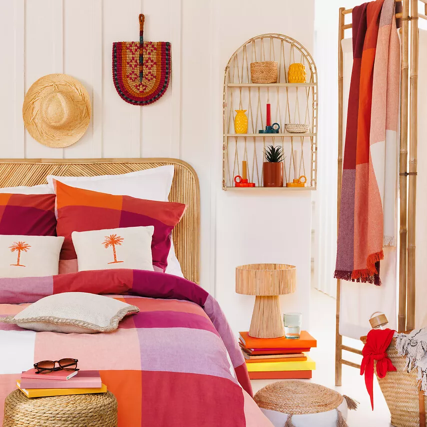 Housse de couette et deux taies coton (240 x 220 cm) Yuca Multicolore