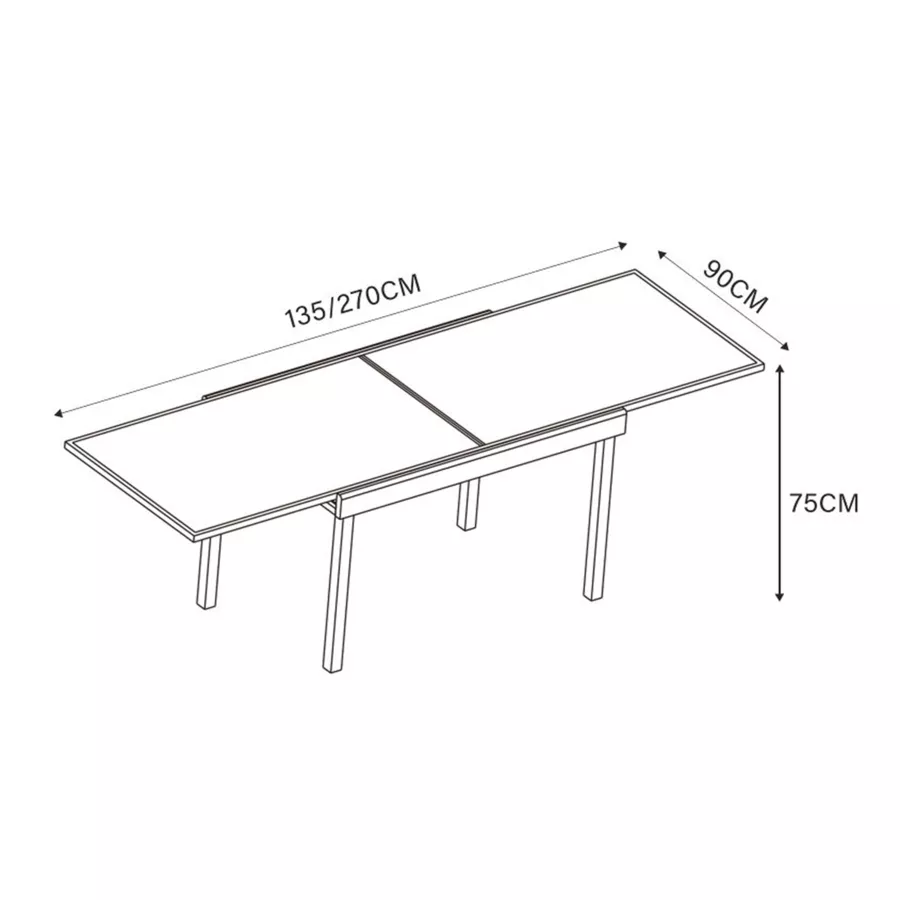 Table de jardin extensible en verre 10 places (135/270 x 90 cm) Murano Bleu pétrole