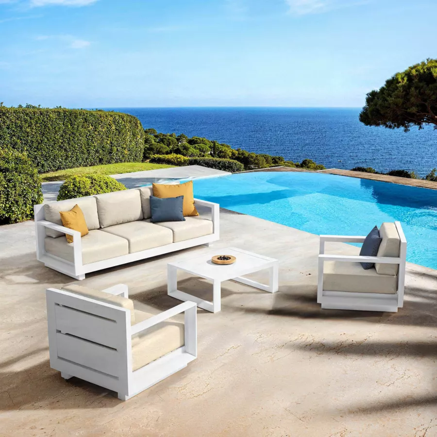 Canapé de jardin en aluminium 3 places Elba Blanc et beige