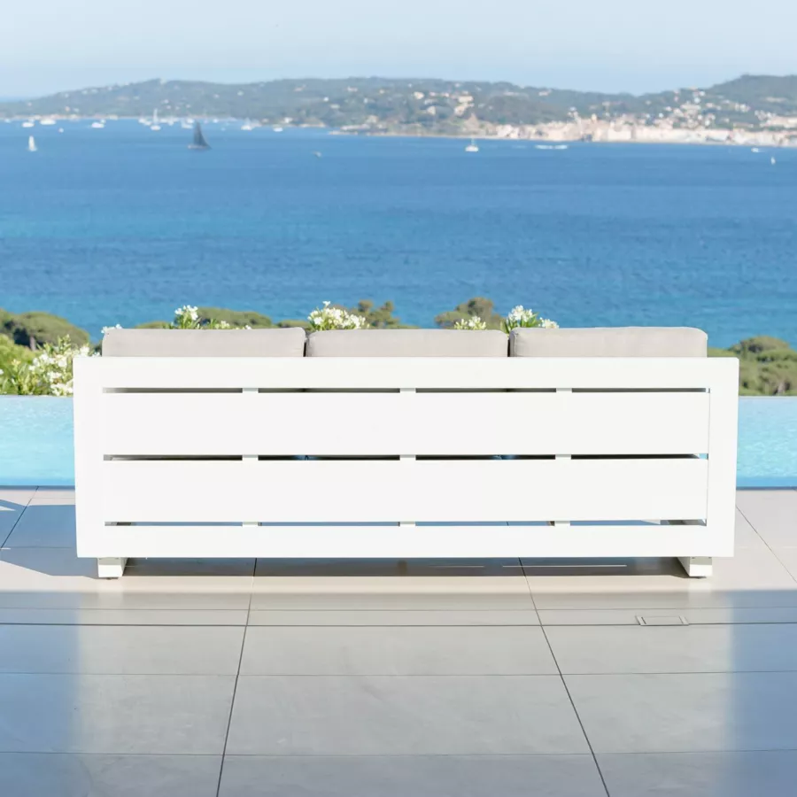 Canapé de jardin en aluminium 3 places Elba Blanc et taupe