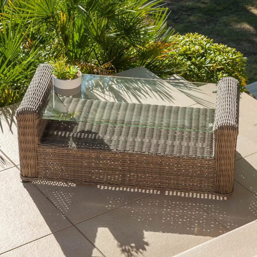 Conjunto de jardín de resina trenzada 5 plazas 4 pzas Calvi Sepia y gris oscuro