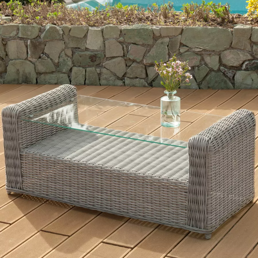 Salon de jardin en résine tressée 7 places 5 pcs Calvi Gris et taupe