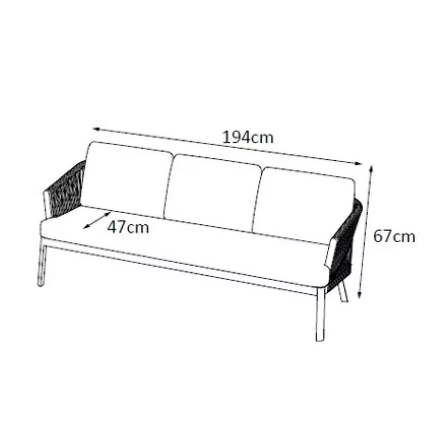 Canapé de jardin en aluminium 3 places Amalfi Gris anthracite
