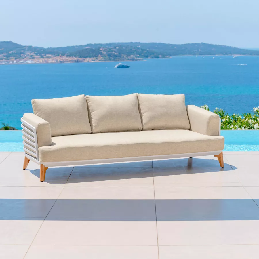 Conjunto de jardín de aluminio 5 plazas 4 piezas Monte Carlo Blanco y beige