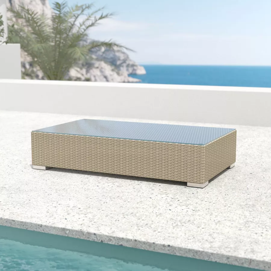 Conjunto de jardín de resina trenzada 5 plazas 6 pzas Palma Gris y beige