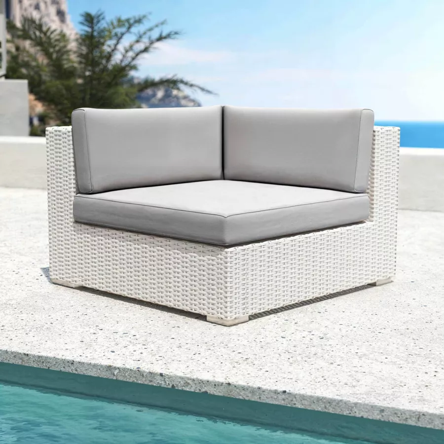 Salon de jardin en résine tressée 9 places 9 pcs Palma Blanc et gris