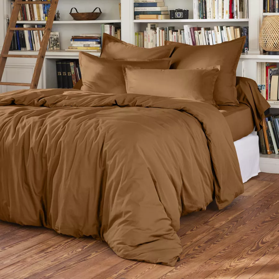 EM - Taie d'oreiller volant plat 65 x 65 cm Percale unie CALI Camel