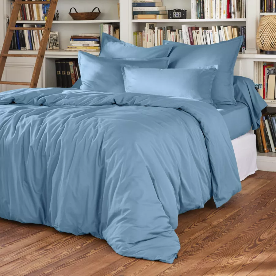 EM - Taie d'oreiller volant plat 65 x 65 cm Percale unie CALI Bleu ciel