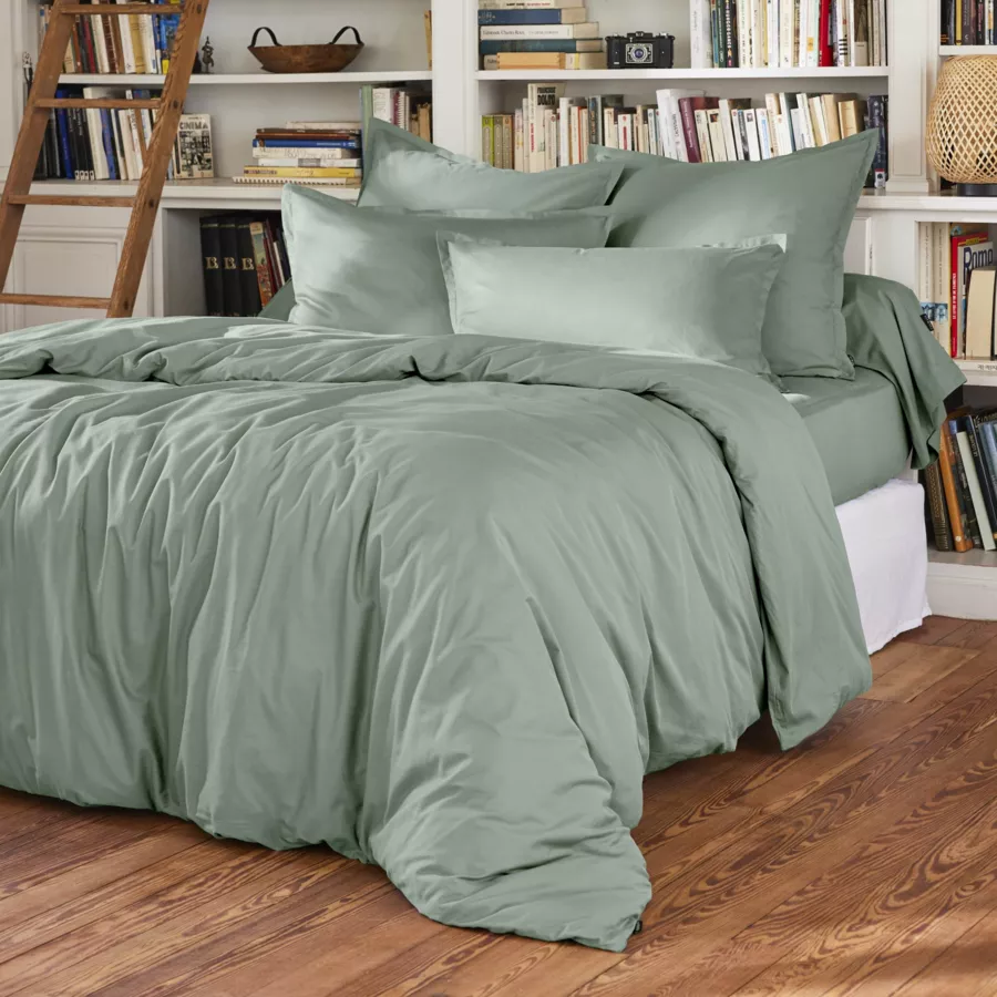 EM - Drap housse 180 x 200 cm Percale unie CALI Eucalyptus