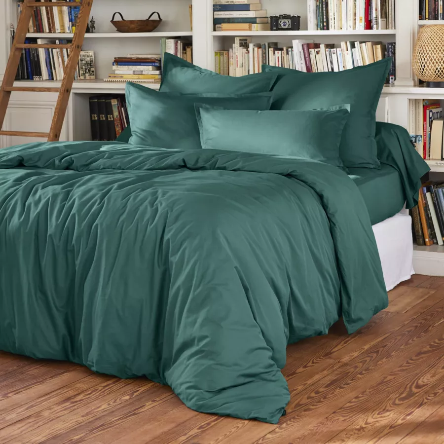 Taie d'oreiller carrée percale de coton (65 x 65 cm) Cali Bleu canard