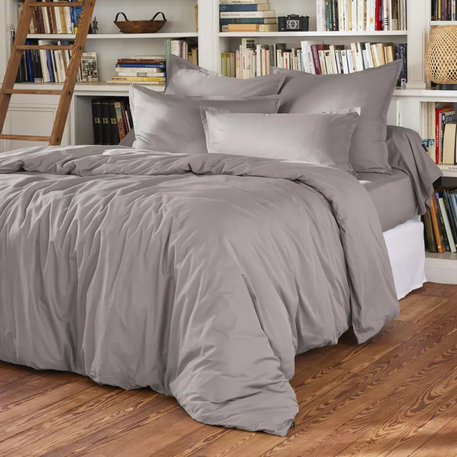 Drap housse percale de coton (180 x 200 cm) Cali Gris clair