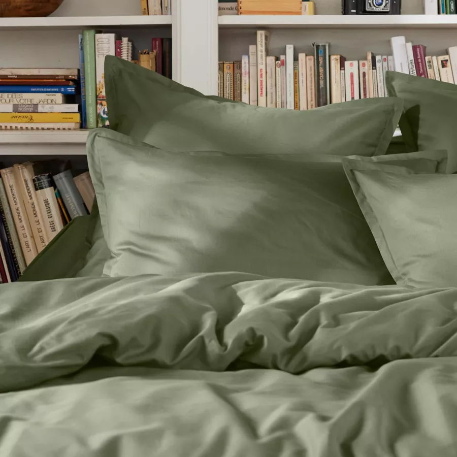 Drap plat percale de coton (180 x 290 cm) Cali Vert romarin