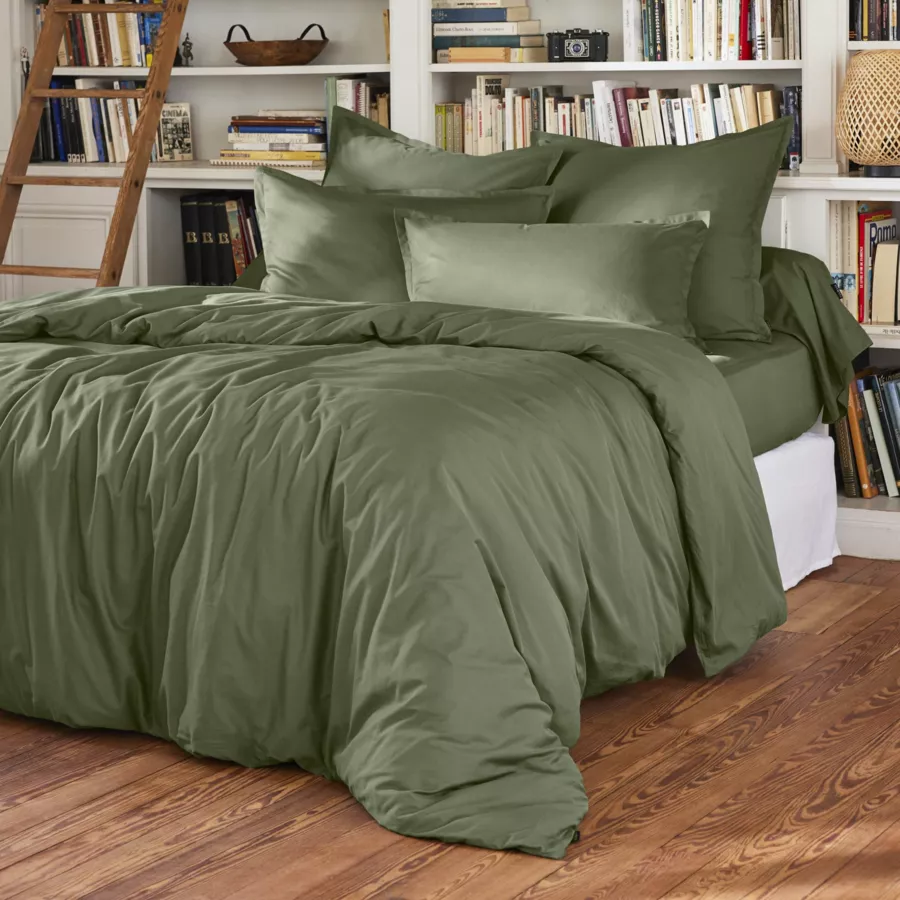 Funda de almohada cuadrada en percal de algodón (65 cm) Cali Verde romero