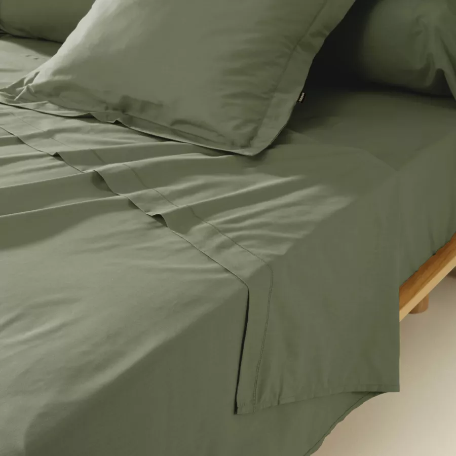 Taie de traversin percale de coton (L185 cm) Cali Vert romarin