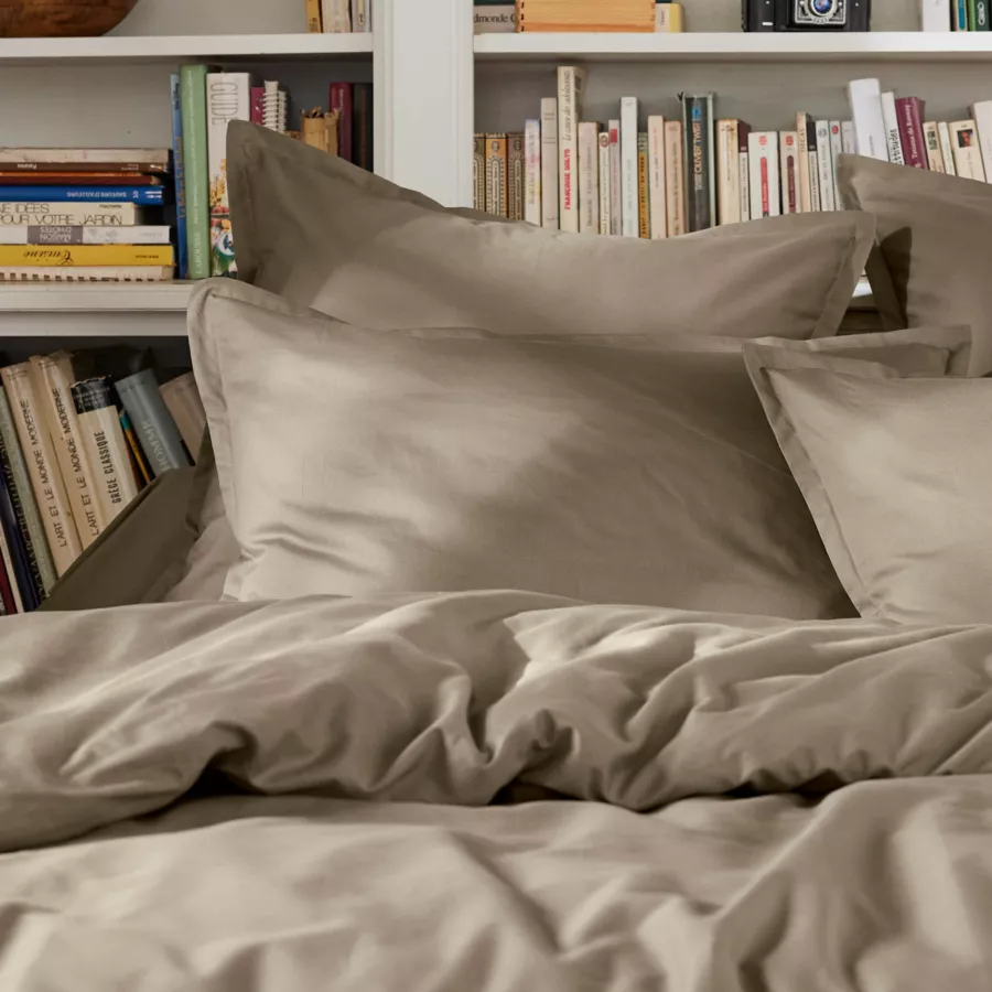 EM - Drap plat point bourdon 270 x 300 cm Percale unie CALI Taupe