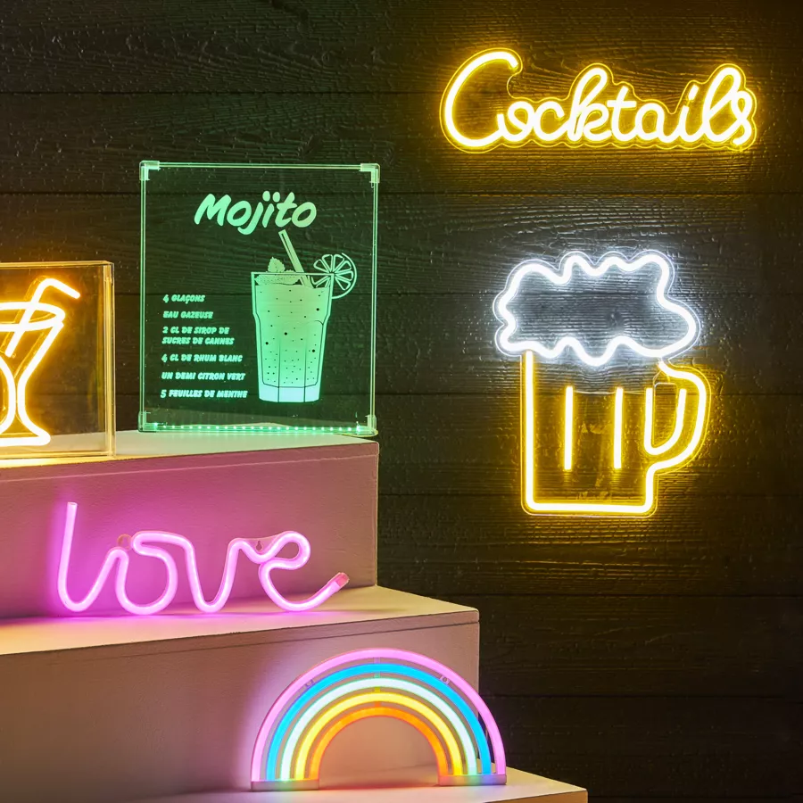 Enseigne lumineuse néon à piles (H16 cm) Arc en Ciel Multicolore
