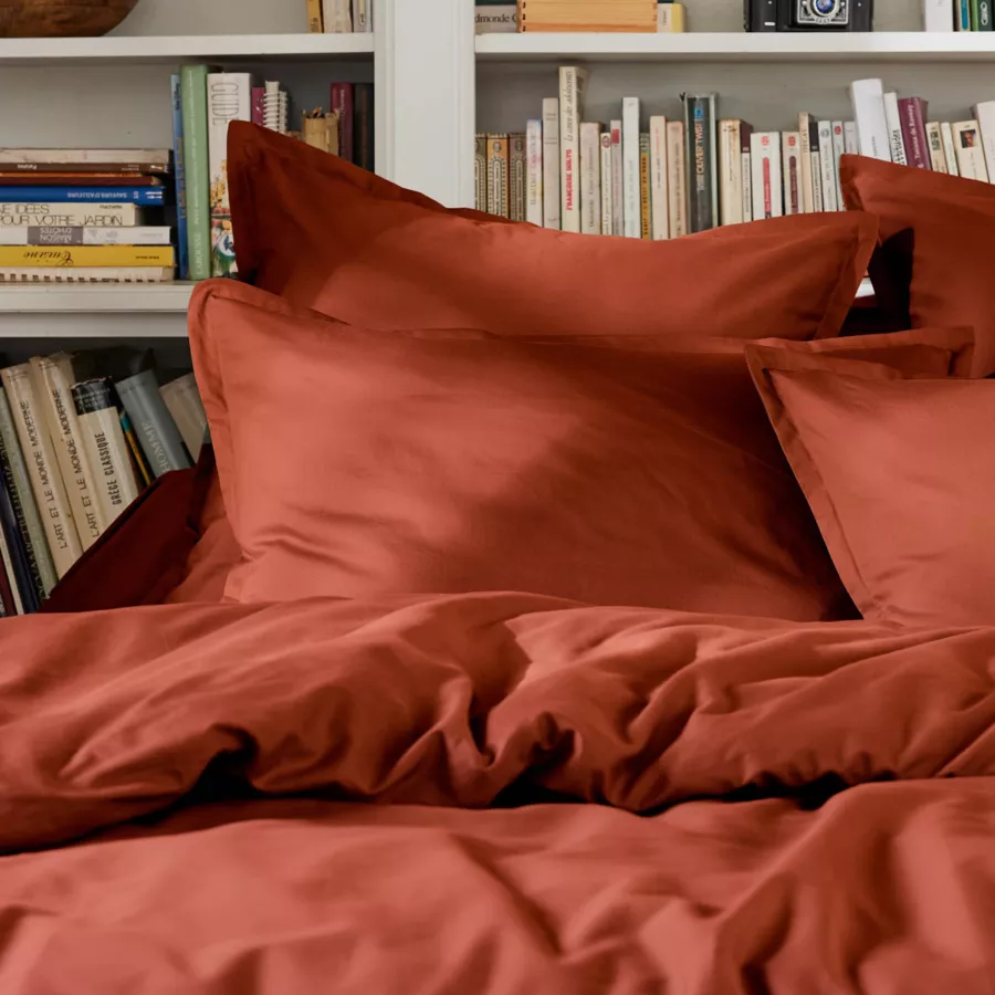 Drap plat percale de coton (180 x 290 cm) Cali Terracotta