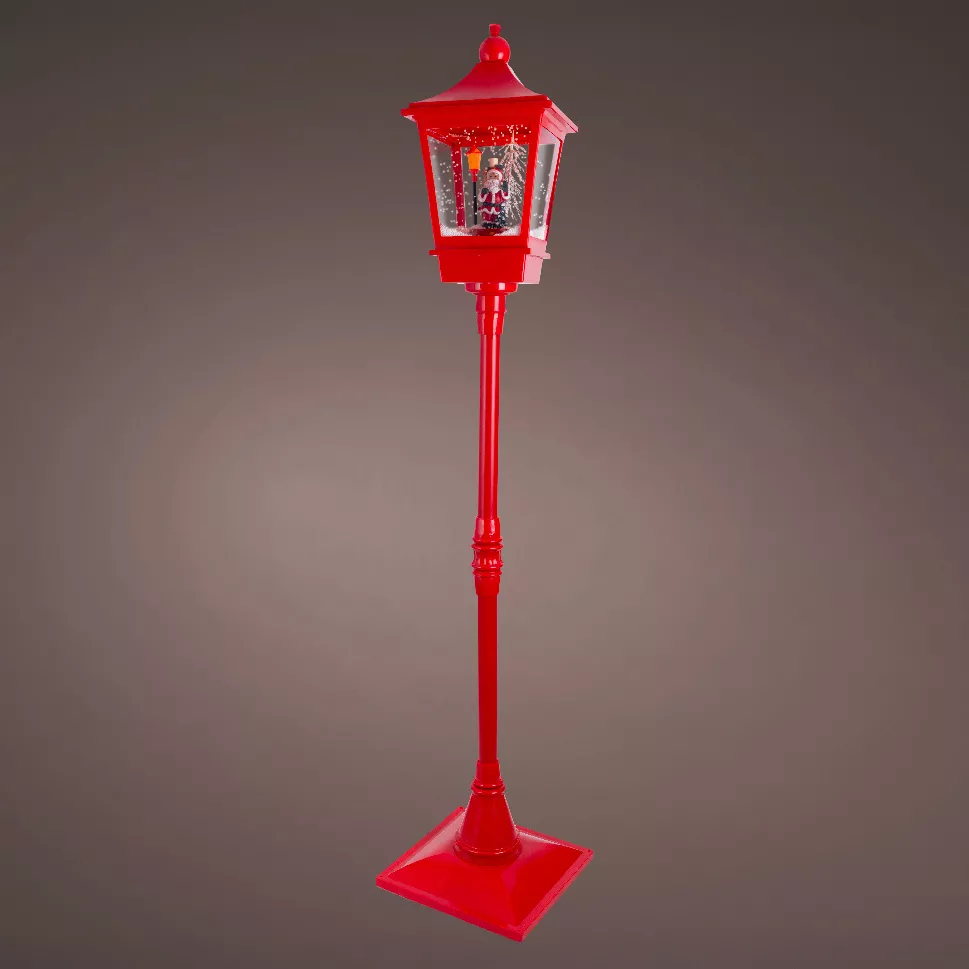 Lampadaire de Noël illuminé et animé 10 LED (H185 cm) Neige tombante Rouge