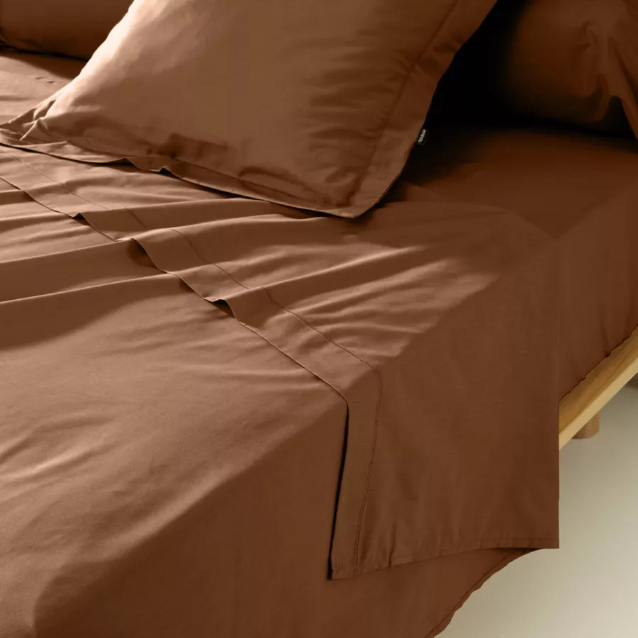 Taie de traversin percale de coton (L185 cm) Cali Cappuccino