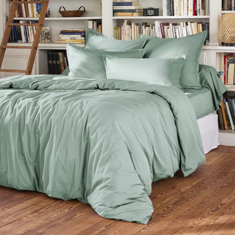 EM - Taie d'oreiller volant plat 50 x 70 cm Percale unie CALI Eucalyptus