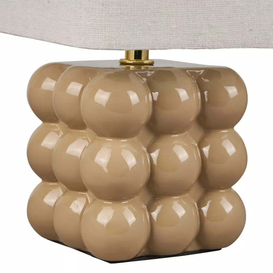 Lampe CarrŽe CŽramique 'Pompon' Beige Dim : l15.5xH27xP15.5cm