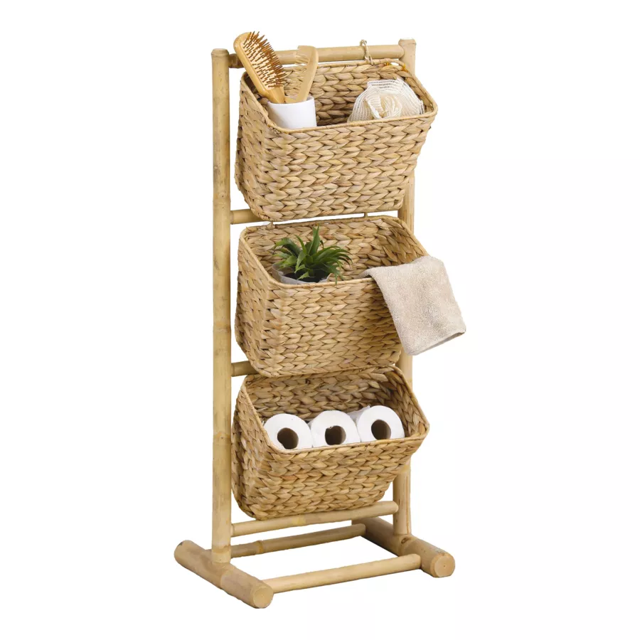 Mueble inclinado 3 cestas bambú y jacinto de agua (H92 cm) Bali