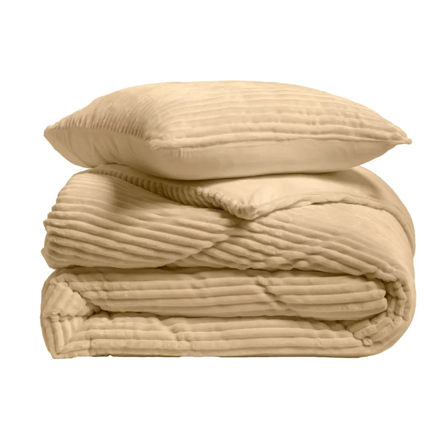 Parure 3 Pices (240 x 220 cm) Veloutea Sable, Flanelle Relief Unie