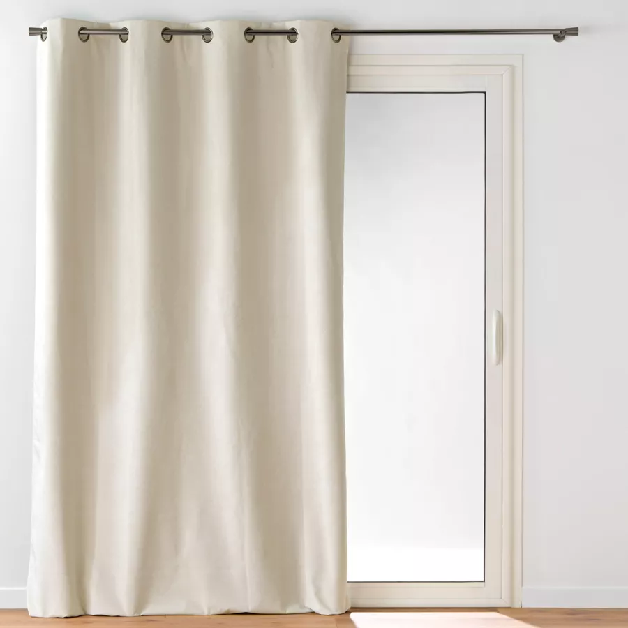Rideau ˆ Oeillets (140 x 260 cm) Olympe Naturel, 100% Occultant en Velours Relief