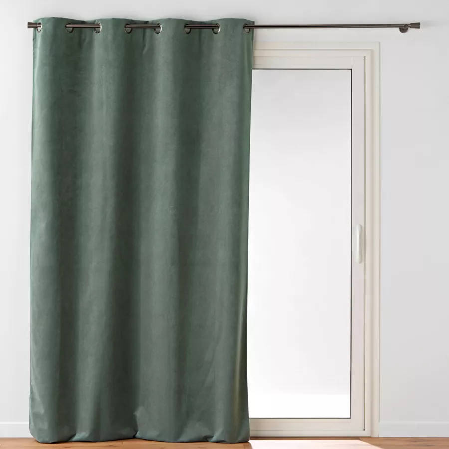Rideau ˆ Oeillets (140 x 260 cm) Olympe Kaki, 100% Occultant en Velours Relief