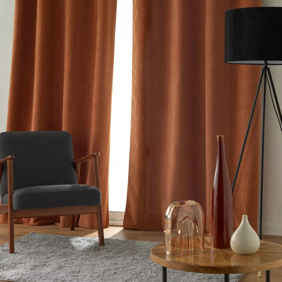 Rideau ˆ Oeillets (140 x 260 cm) Olympe Camel, 100% Occultant en Velours Relief