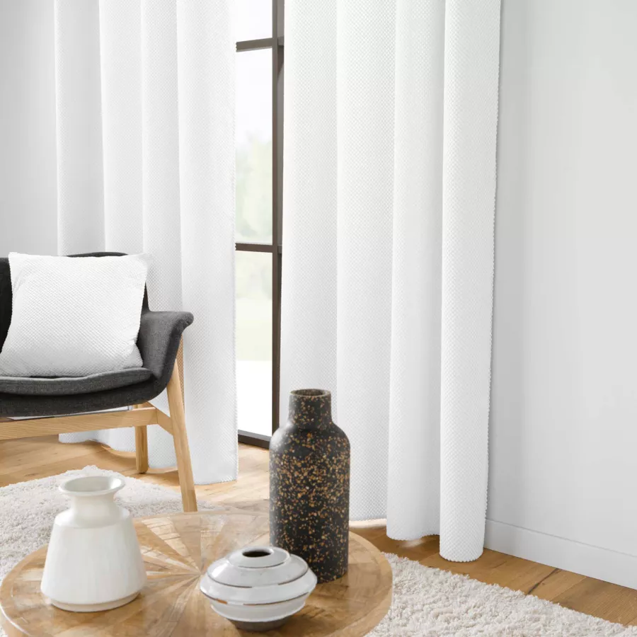 Rideau ˆ Oeillets (140 x 260 cm) Java Blanc, Flanelle Relief Unie