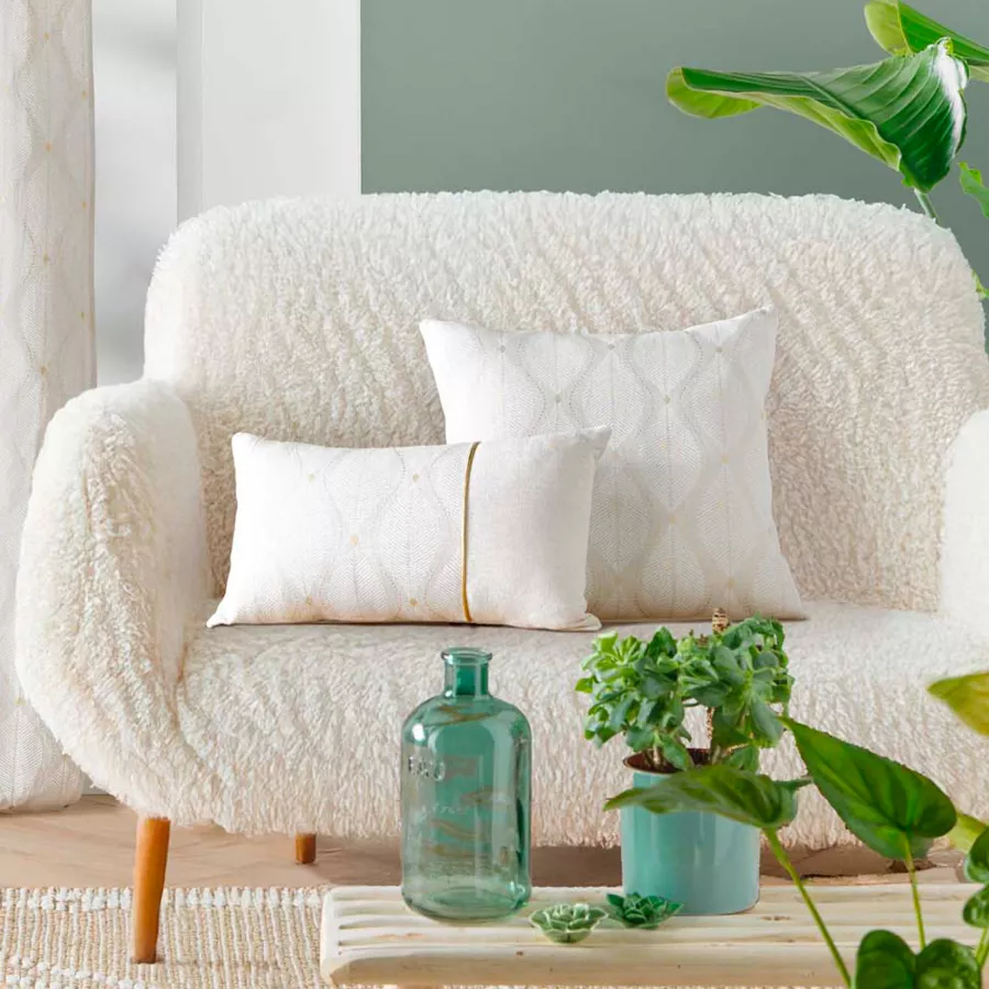 Coussin DŽhoussable (45 x 45 cm) Maho Blanc, Polycoton ImprimŽ MŽtallisŽ