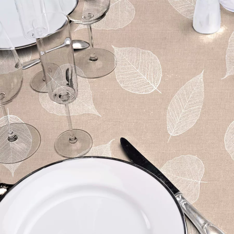 Nappe Ronde (¯ 160 cm) Feuillys Blanc, PVC Textilia