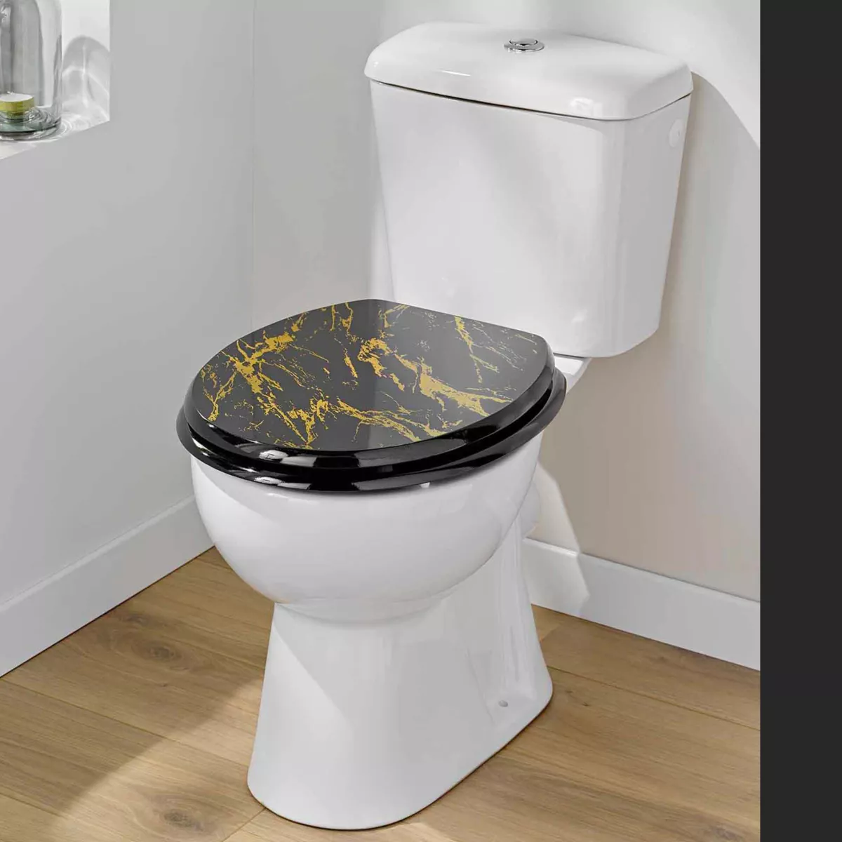 Asiento de inodoro 18 pulgadas MDF efecto mármol Aquamarbre Negro