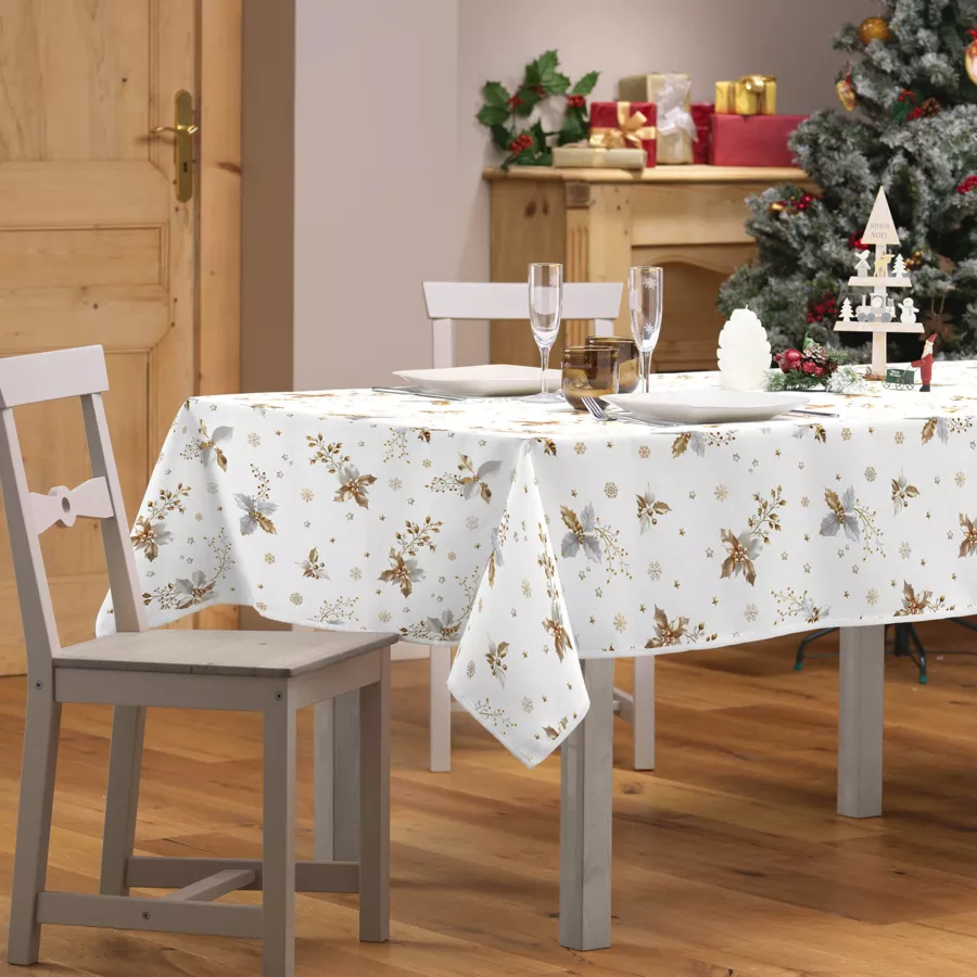 NAPPE RECTANGLE 150 x 240 CM POLYESTER IMPRIME GUIDO BLANC