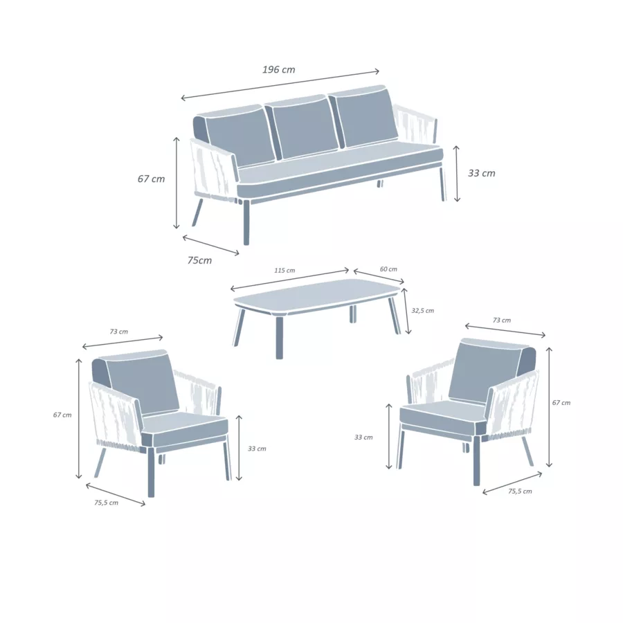 Loungeset Amalfi Antraciet grijs - 5 zitplaatsen
