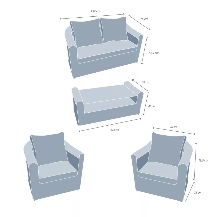 Loungeset van gevlochten hars 4 zitplaatsen 4 delig Calvi Grijs en Lichtgrijs