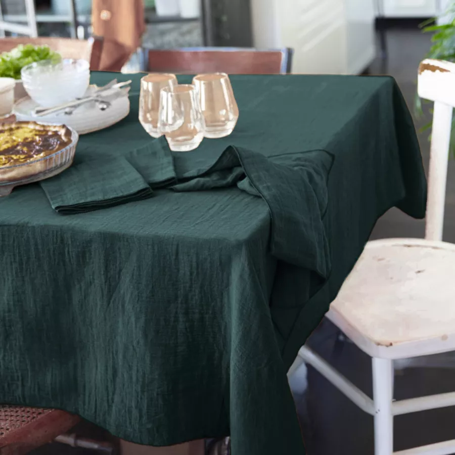 Nappe rectangulaire gaze de coton (150 x 250 cm) Gaïa Vert sapin