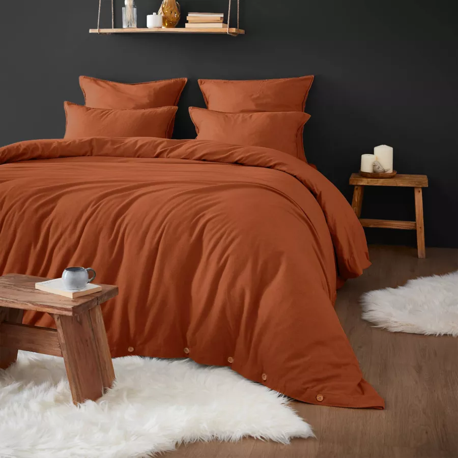 marque eminza - Taie d'oreiller 50 x 70 cm Flanelle unie NINA Unie Terracotta