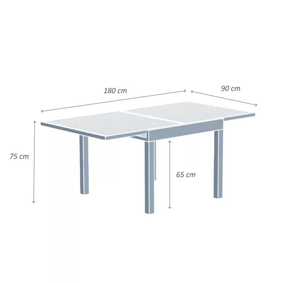Uitschuifbare tuintafel van aluminium voor 8 personen (90/180 x 90 cm) Murano petrol Blauw